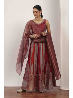 Rangriti - Red Polyester Kalidar Lehenga and Blouse with Dupatta