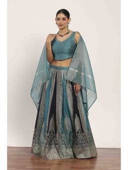 Rangriti - Teal Polyester Kalidar Lehenga and Blouse with Dupatta