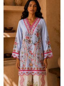HOUSE OF KARI - Blue Cotton Blend Printed Kurta and Palazzo