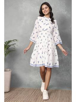 Rangriti - Women White Cotton Printed Tiered Dress