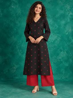 MYSHKA - Black Printed Cotton Kurta with Palazzo