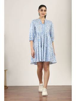 Rangriti - Women Blue Rayon Flex Tiered Dress
