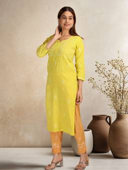 Shwet Heritage - Embroidered Lucknowi Chikankari Mukaish Green Kurta and Pant