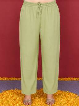 ARAMYA - Women Green Solid Chanderi Pant