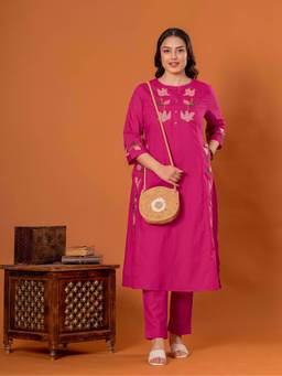 ARAMYA - Pink Soft Cotton Straight Kurta And Palazzo