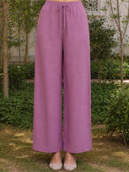 ARAMYA - Women Lavender Solid Chanderi Pant