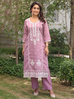 ARAMYA - Lavender Chanderi Straight Kurta And Pant