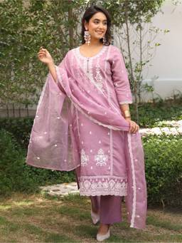ARAMYA - Lavender Chanderi Kurta And Pant With Dupatta
