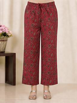 ARAMYA - Womens Maroon Floral Cotton Pant