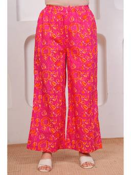 ARAMYA - Women Pink Floral Cotton Palazzo