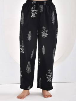 ARAMYA - Womens Black Floral Cotton Pant