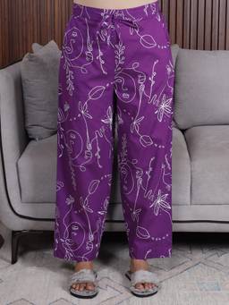 ARAMYA - Women Purple Floral Cotton Pant