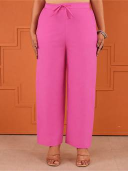 ARAMYA - Women Pink Solid Cotton Pant