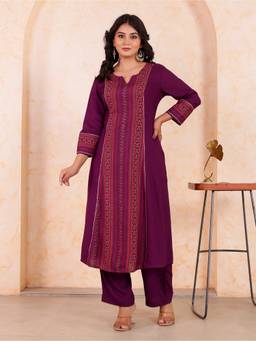 ARAMYA - Purple Viscose Straight Kurta And Pant
