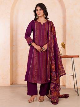 ARAMYA - Purple Viscose Kurta And Pant With Dupatta