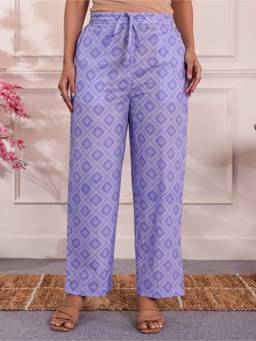 ARAMYA - Women Purple Geometric Cotton Pant
