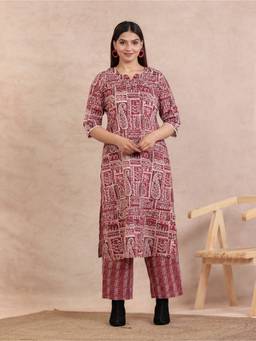 ARAMYA - Maroon Soft Cotton Straight Paisley Print Kurta And Pant