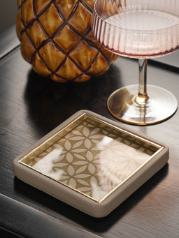 Pure Home + Living - Beige Square Pattern Faux Leather Coaster