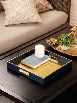 Pure Home + Living - Navy Faux Leather Square Tray