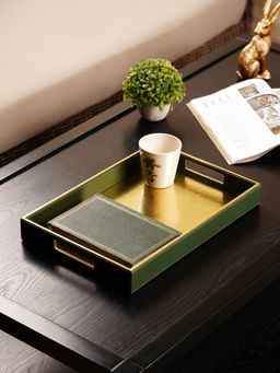 Pure Home + Living - Dark Green Faux Leather Rectangle Tray