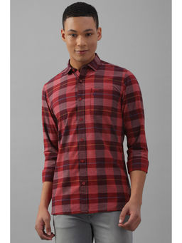 Allen Solly - Men Maroon Custom Fit Check Full Sleeves Casual Shirts