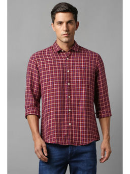 Louis Philippe - Men Maroon Slim Fit Check Full Sleeves Casual Shirt
