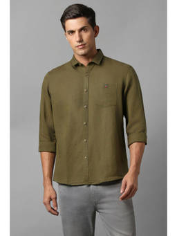 Louis Philippe - Men Olive Slim Fit Solid Full Sleeves Casual Shirt