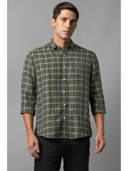 Louis Philippe - Men Olive Slim Fit Check Full Sleeves Casual Shirt