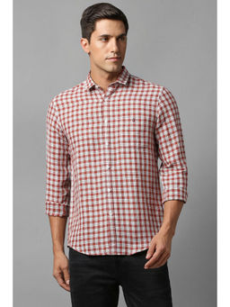 Louis Philippe - Men Red Super Slim Fit Check Full Sleeves Casual Shirt