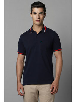 Louis Philippe - Men Navy Solid Polo Neck T-Shirt