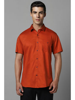 Louis Philippe - Men Orange Slim Fit Solid Half Sleeves Casual Shirt