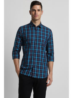 Peter England - Men Blue Slim Fit Check Full Sleeves Casual Shirt