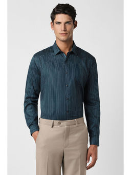Van Heusen - Men Green Slim Fit Stripe Full Sleeves Party Shirt