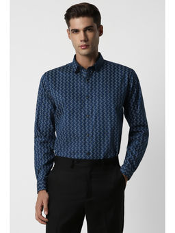Van Heusen - Men Navy Slim Fit Print Full Sleeves Party Shirt