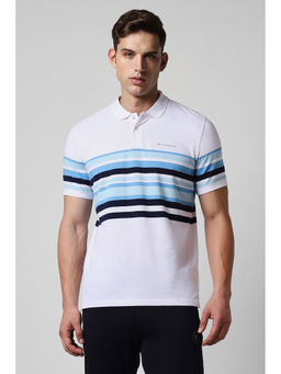 Van Heusen - Men White Stripe Polo Neck T-Shirt