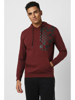 Van Heusen - Men Maroon Print Hooded Neck Sweatshirt