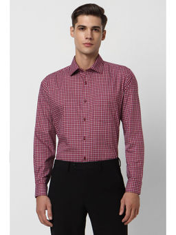 Van Heusen - Men Red Regular Fit Check Full Sleeves Formal Shirt