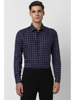 Van Heusen - Men Navy Slim Fit Check Full Sleeves Formal Shirt