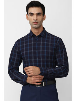 Van Heusen - Men Navy Slim Fit Check Full Sleeves Formal Shirt