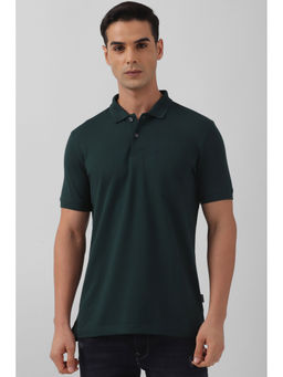 Van Heusen - Men Green Solid Polo Neck T-Shirt