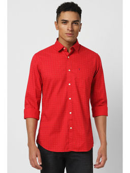 Van Heusen - Men Red Slim Fit Print Full Sleeves Casual Shirt