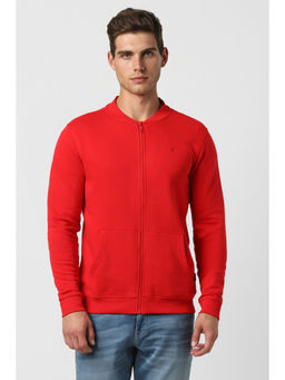 Van Heusen - Men Red Solid Stylized Neck Sweatshirt