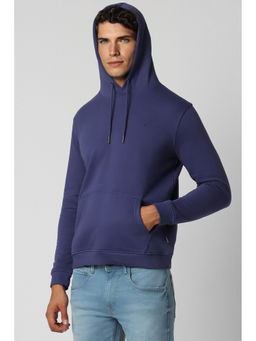 Van Heusen - Men Blue Solid Hooded Neck Sweatshirt