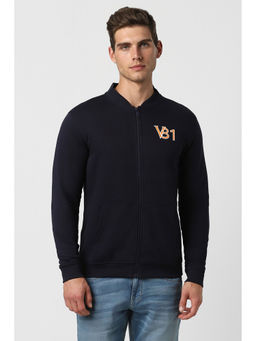 Van Heusen - Men Navy Solid Stylized Neck Sweatshirt