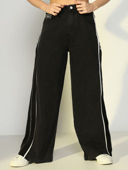 SHOWOFF - Women'S Solid Black Wide Leg Jean