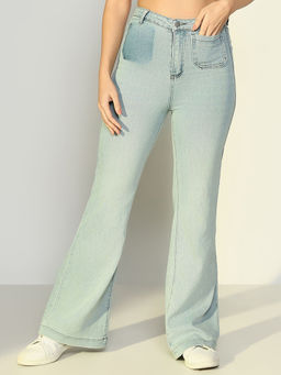 SHOWOFF - Women'S Solid Blue Wide Leg Jean