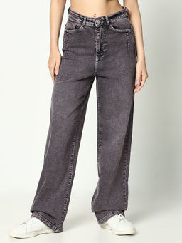 SHOWOFF - Women'S Solid Grey Wide Leg Jean