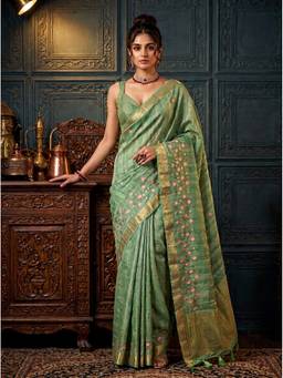 Mimosa - Green Art Silk Embroidery Banarasi Saree