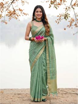 Mimosa - Green Art Silk Banarasi Thread Work Embroidery Saree
