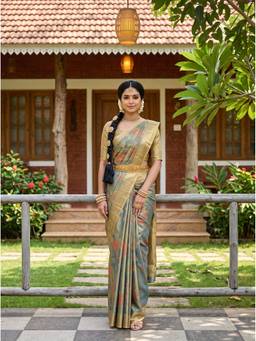 Mimosa - Elegant Turquoise Art Silk Kanjivaram Handloom Saree
